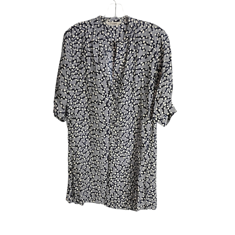 Tucker - Silk Grey. Black. Ivory Short Sleeve Dress - size S